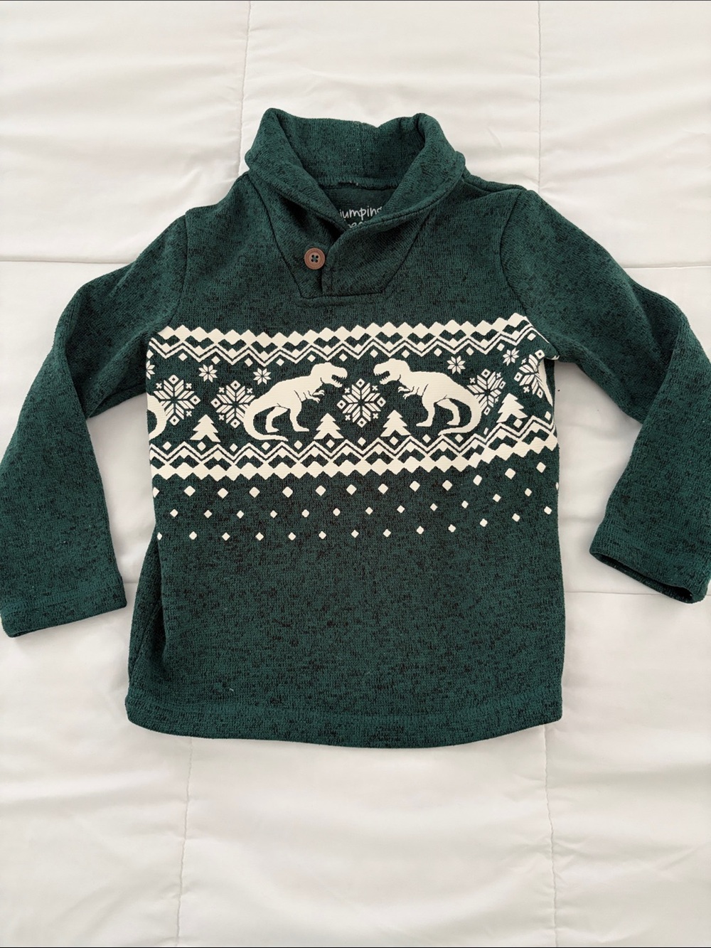 jumping beans Green Dino Fair Isle Shawl Collar Pullover